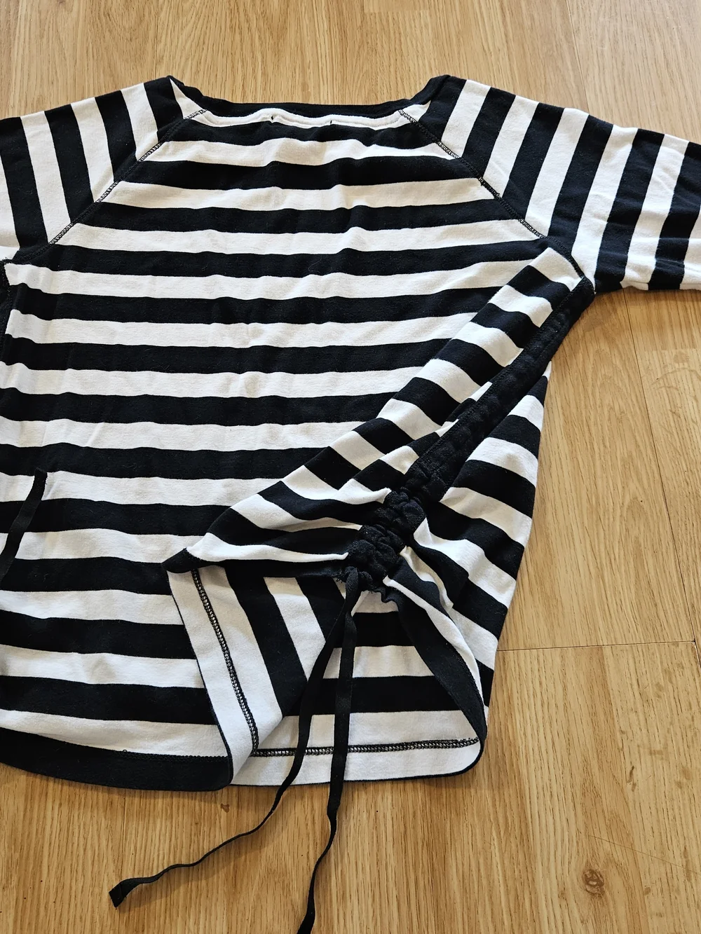 Lauren Ralph Lauren Black and White Striped 3/4 Sleeve Tee with Side Ties Sz 1X
